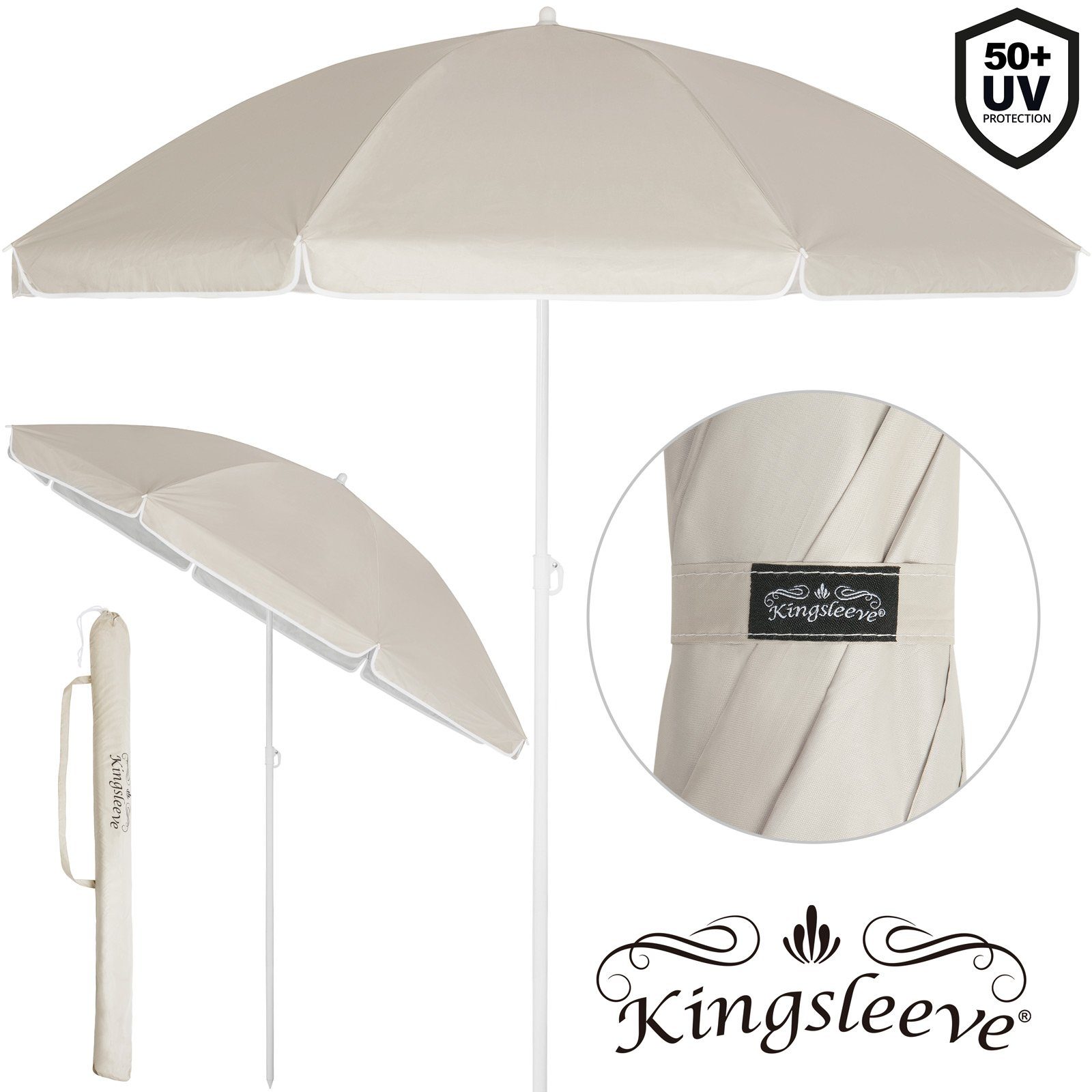 Kingsleeve Sonnenschirm, 180 cm Neigbar Höhenverstellbar UV Schutz 50+ Wasserabweisend inkl. Tragetasche Stabil Standfest Leicht Transportabel Strandschirm Gartenschirm