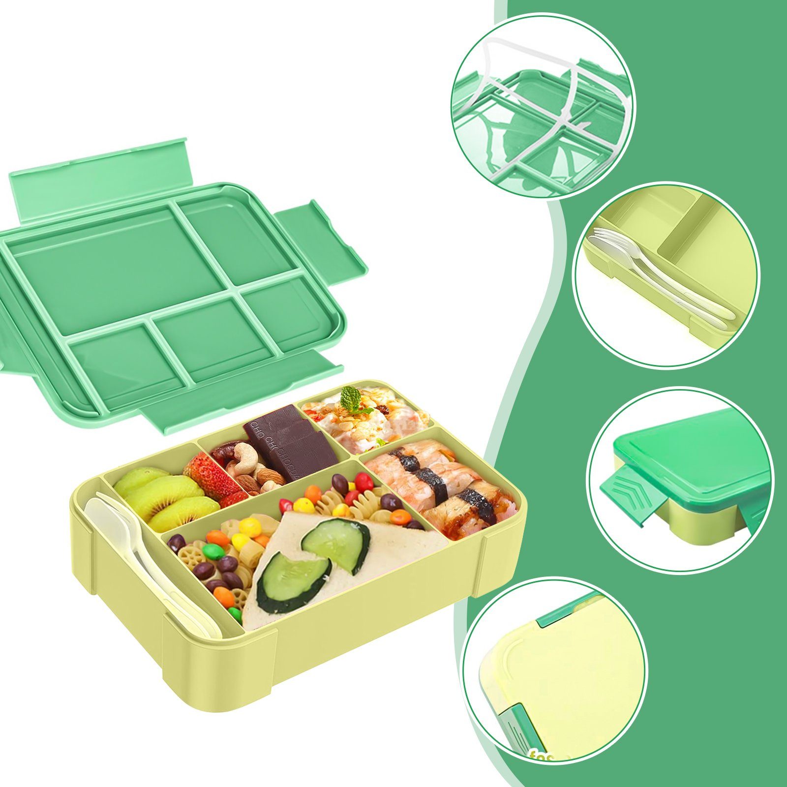 MDHAND Lunchbox Rechteckige Bento-Box, Kunststoffe, (1-tlg), Mit Saucenkasten, Mikrowellengeeignet
