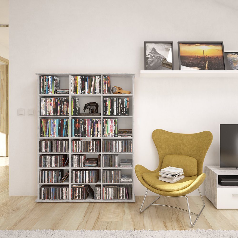 Vicco CD-Regal Medienregal CD DVD Bluray Regal Standregal JUKEBOX Beton