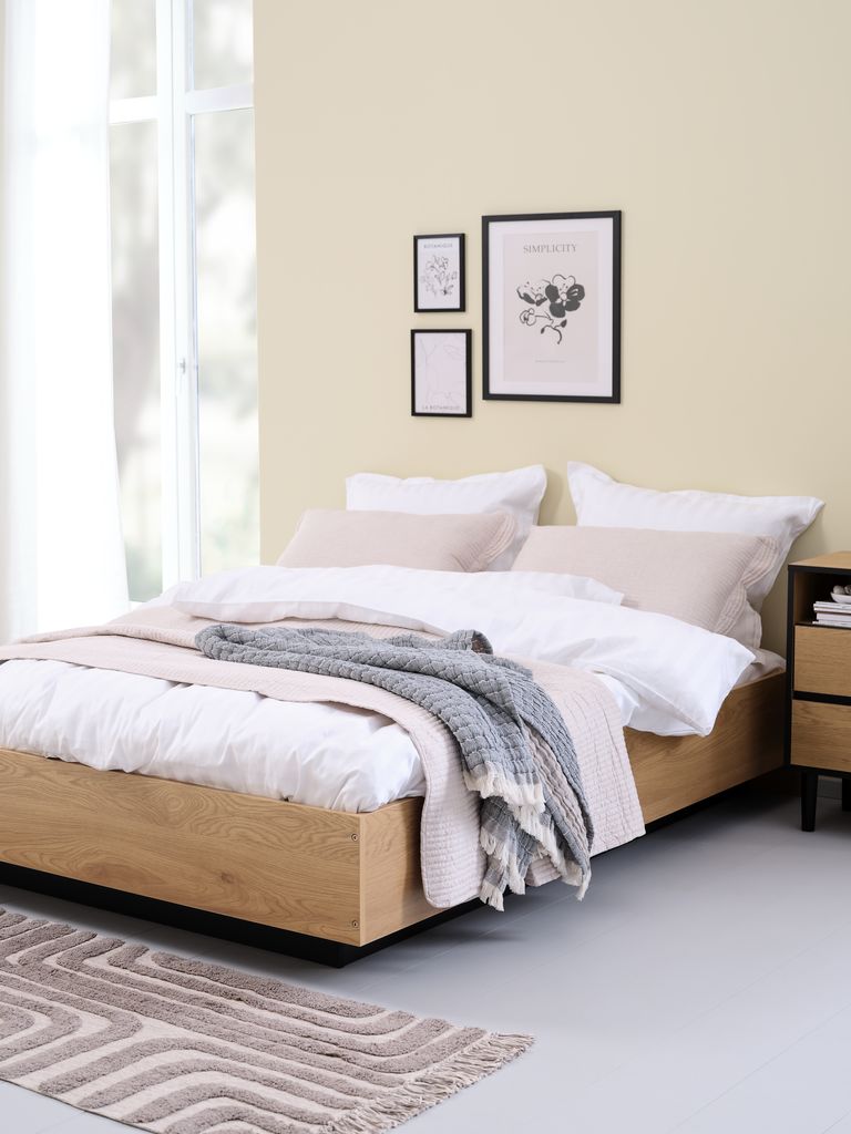 ELLINGE Rama łóżka ELLINGE 150x200cm z magazynkiem w kolorze dębu