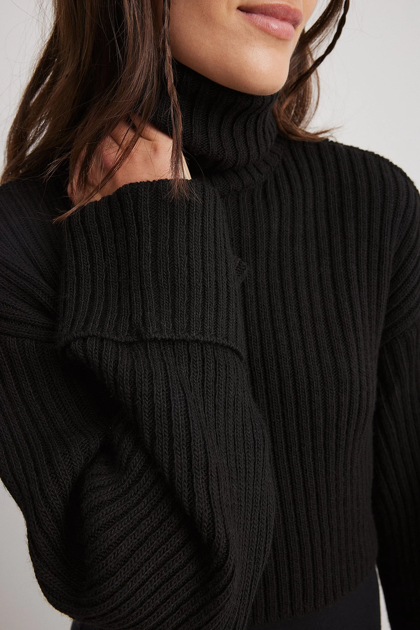 Cropped gerippter Polo-Pullover