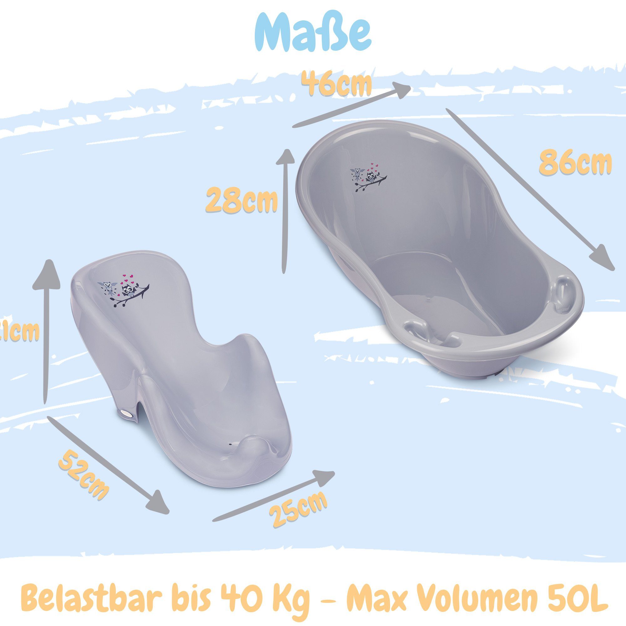 Babykajo Babybadewanne, (Set, 3-tlg), Baby Wanne, Wanneneinsatz, Kapuzenhandtuch
