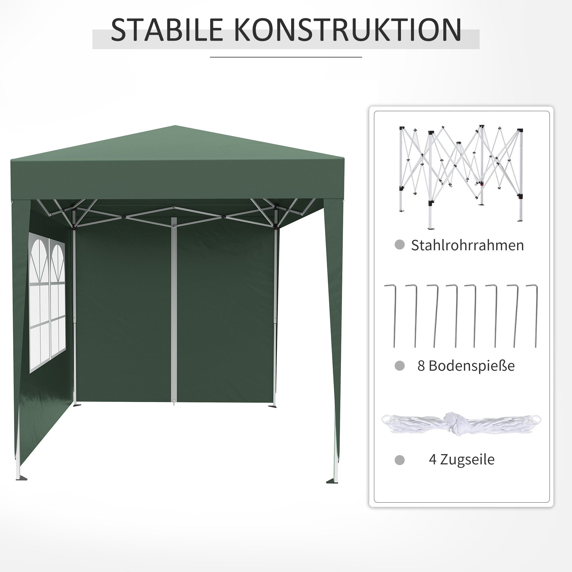 Outsunny Faltpavillon 2 x 2m Pavillon mit 4 Seitenwänden, Fenster, Festzelt mit UV-Schutz, mit 4 Seitenteilen, (Gartenzelt, Festzelt), BxT: 200x200 cm, Gartenzelt mit UV-Schutz
