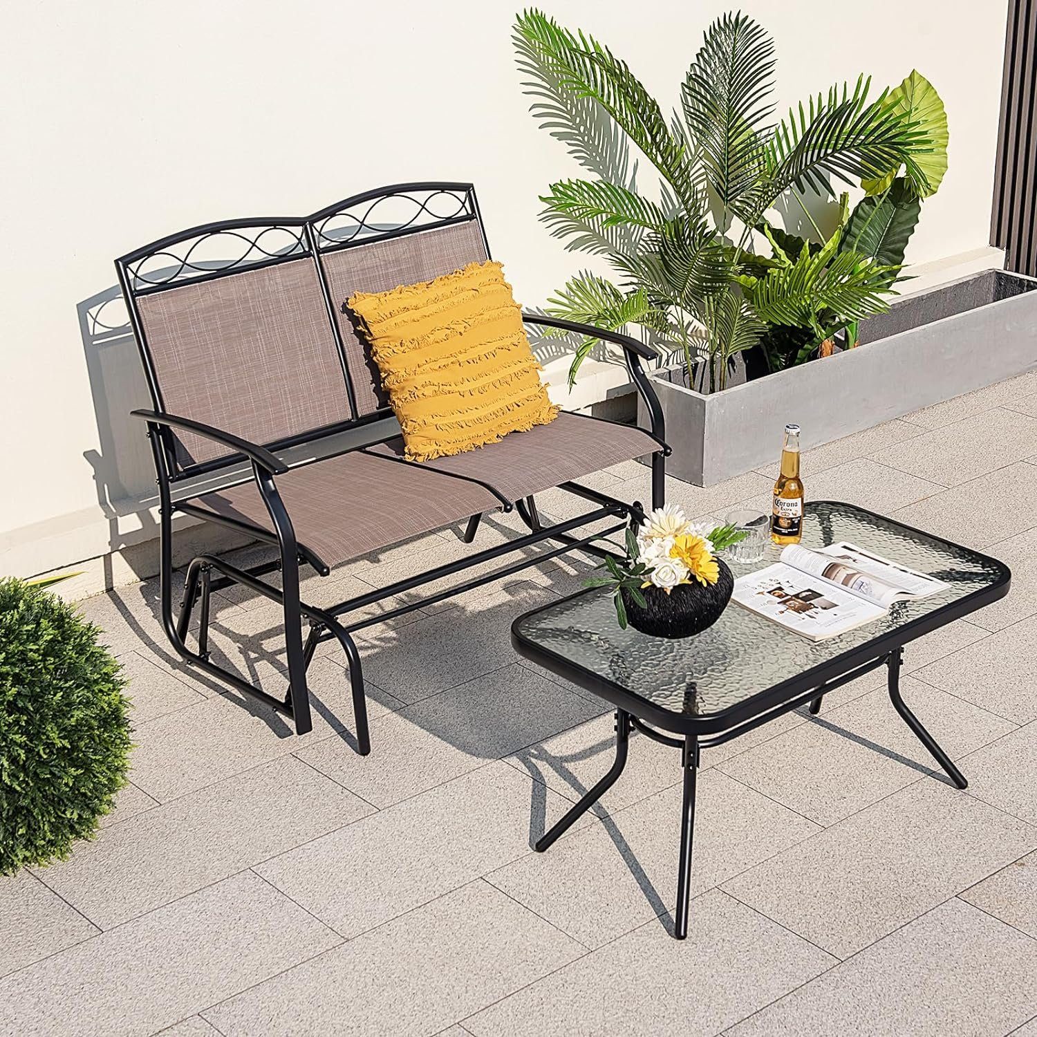 KOMFOTTEU Gartenbank Schaukelbank (Set, 2-St), 2-Sitzer, aus Metall & Textilene
