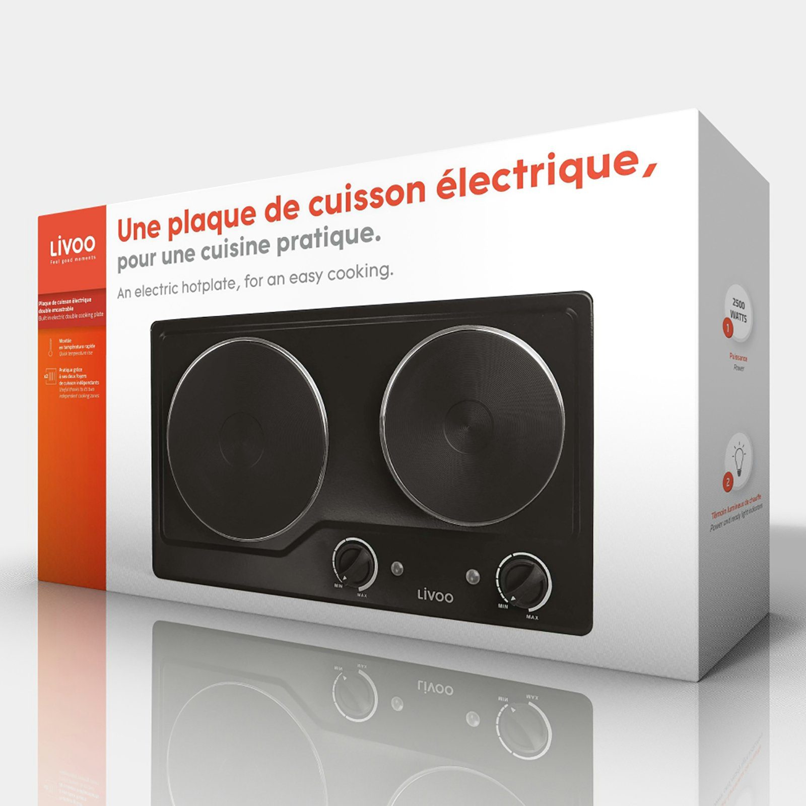 LIVOO Doppelkochplatte LIVOO elektrische Doppelkochplatte 15,5 - 18,5 cm 2500 Watt DOC168N