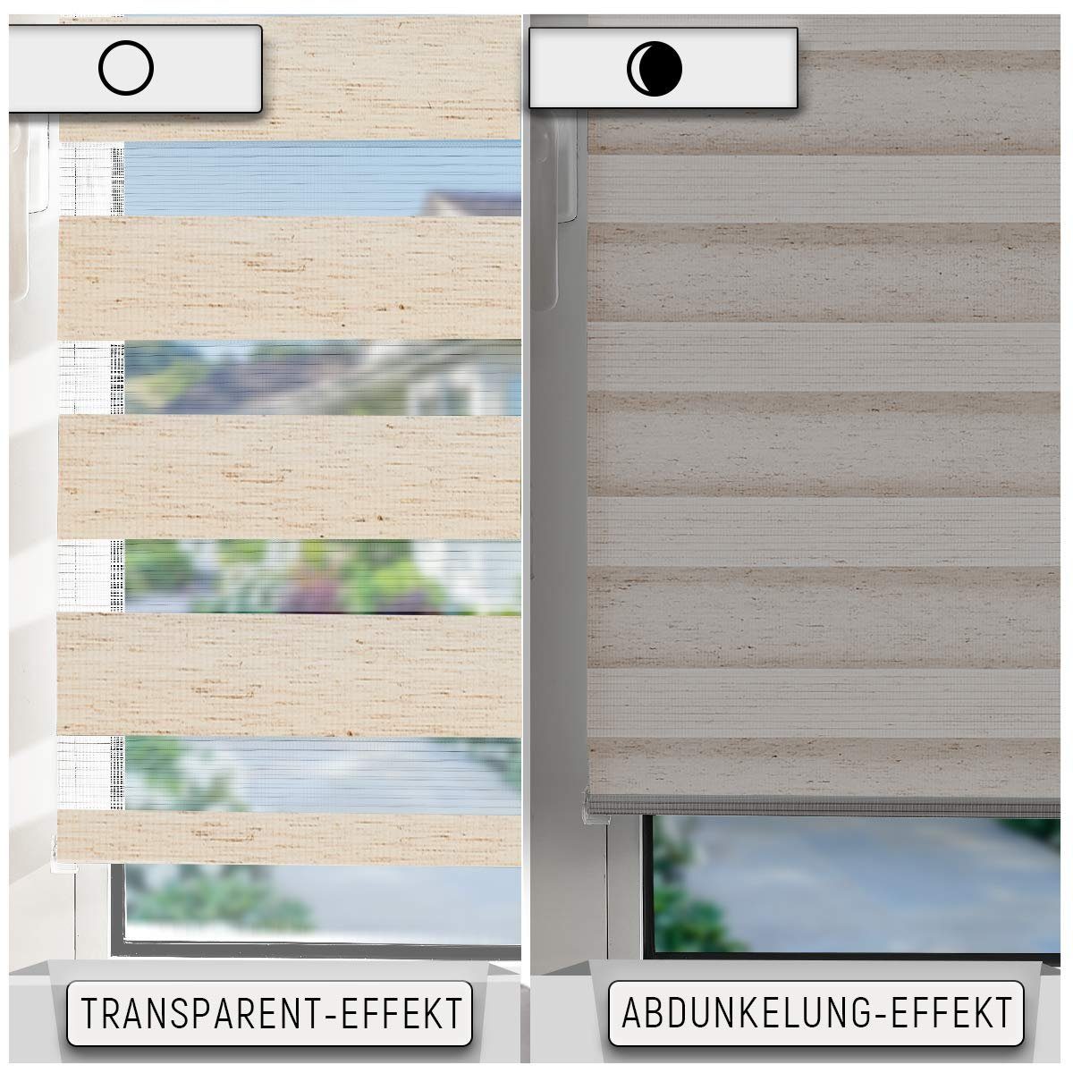 Doppelrollo Klemmfix ohne Bohre, OUBO, verdunkelnd, Fensterrollo Seitenzugrollo Blickdicht, Für Fenster und Tür mit Klämmträger lichtdurchlässig verdunkelnd