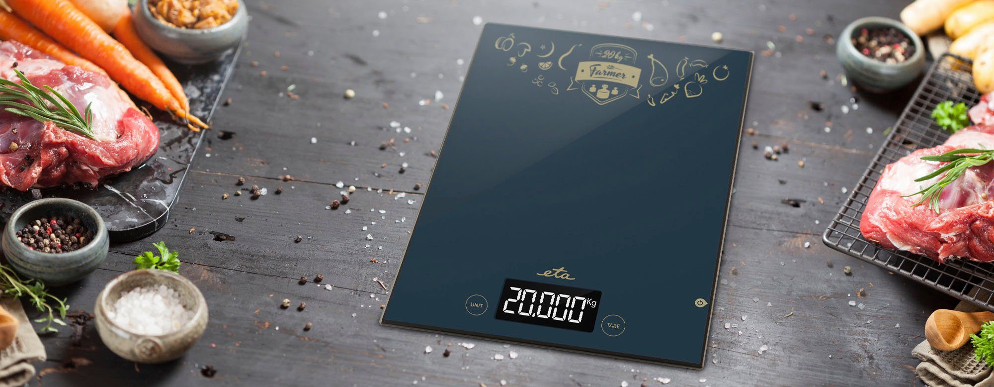 eta Küchenwaage FARMER ETA477790000, (1-tlg), Touch-Display, TARE Funktion-Zuwiegen, bis 20 Kg, Mess-Einheit 1g