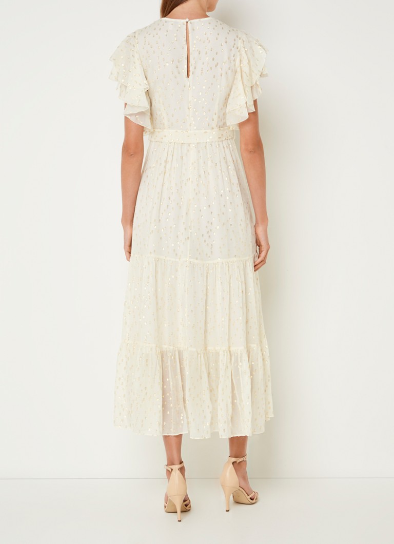 Vestido largo LKBennett Liv en mezcla de seda con lúrex y cinturón anudado.