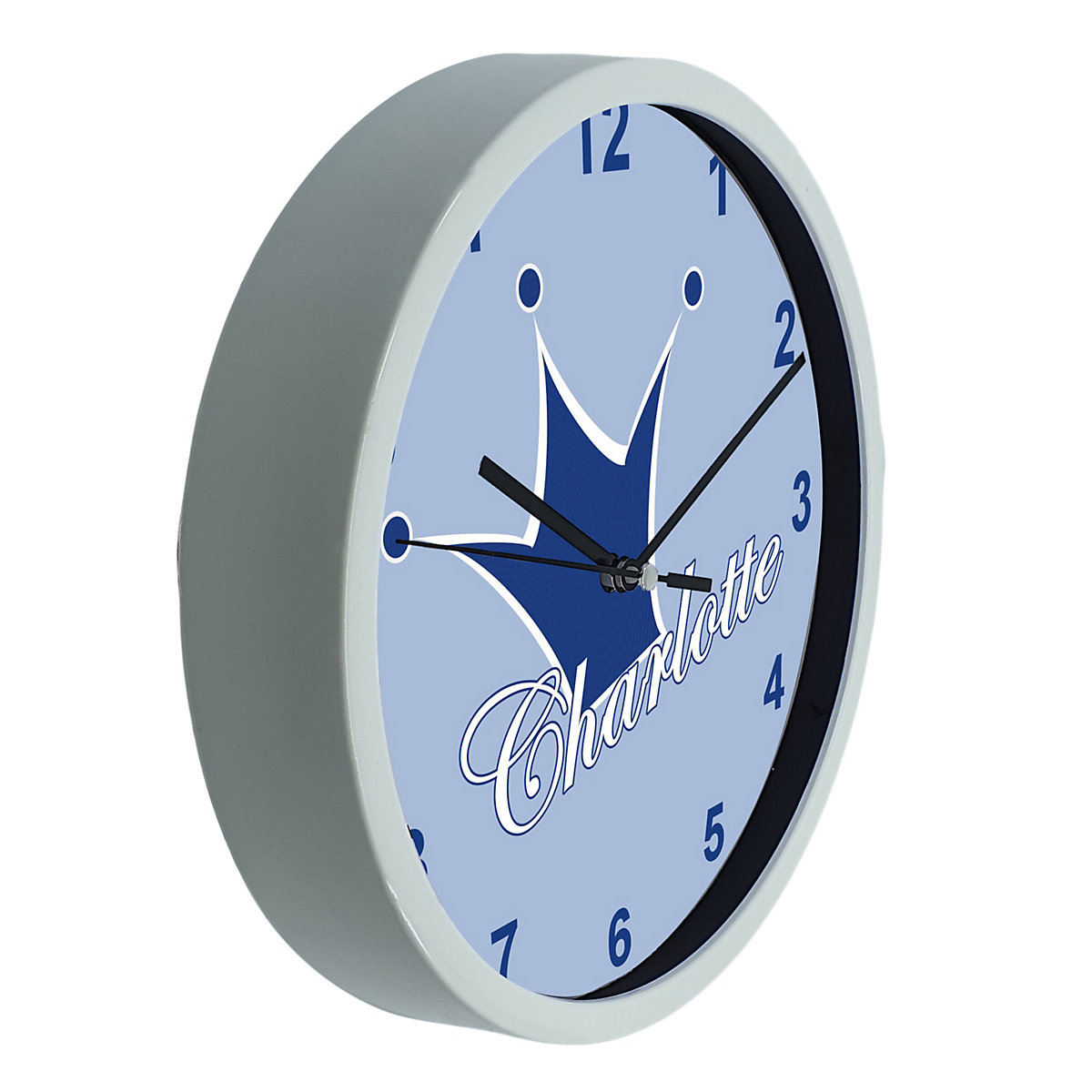 Kinder Wanduhr personalisiert mit Name Krone blau