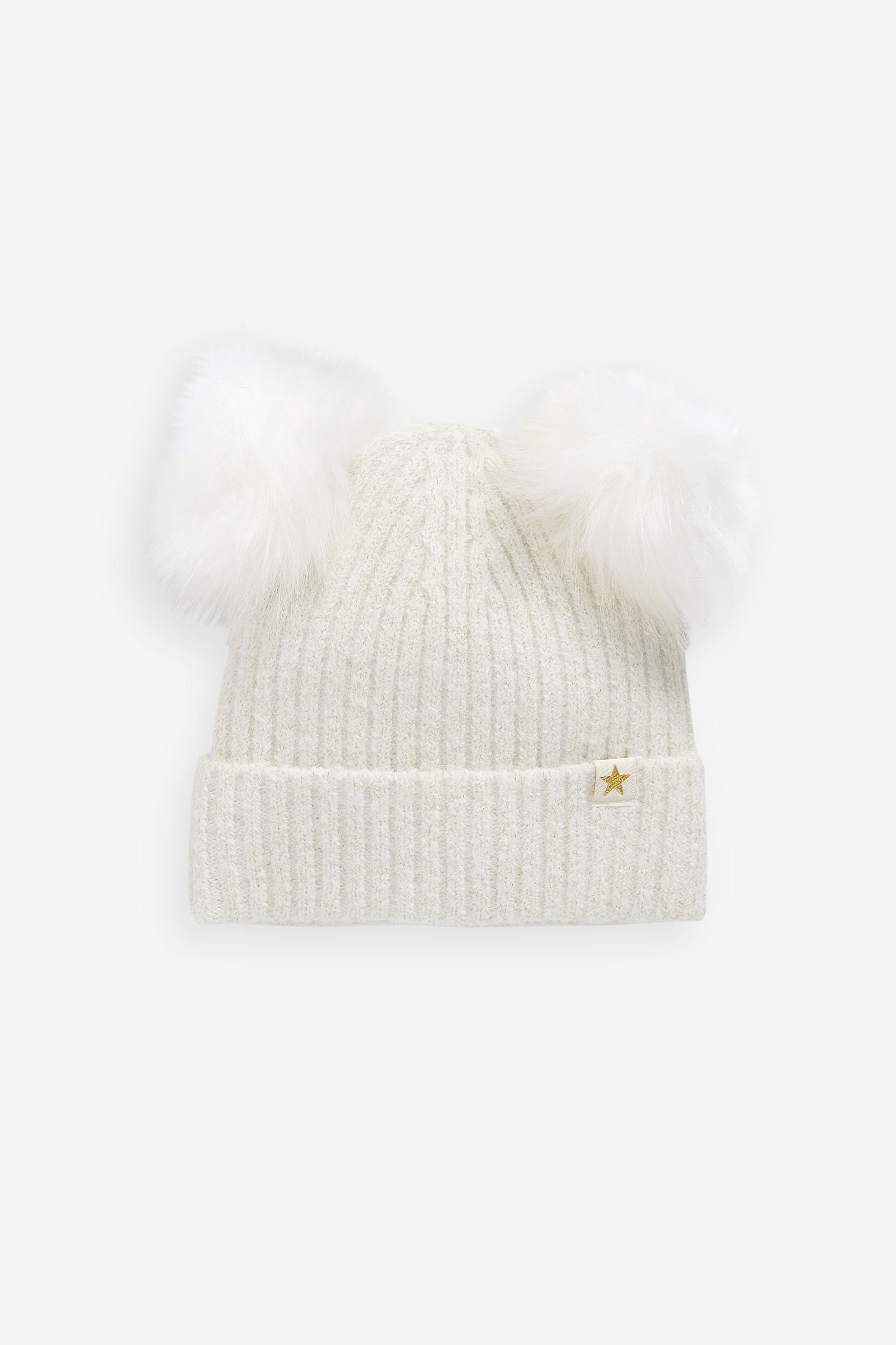 Next Bommelmütze Gerippte Beanie-Strickmütze mit doppeltem Bommel (1-St)
