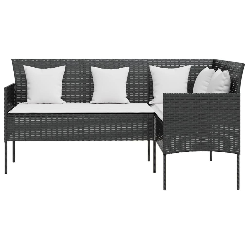 vidaXL Gartenlounge-Set 5-tlg. Sofagarnitur in L-Form mit Kissen Poly Rattan Schwarz, (5-tlg)