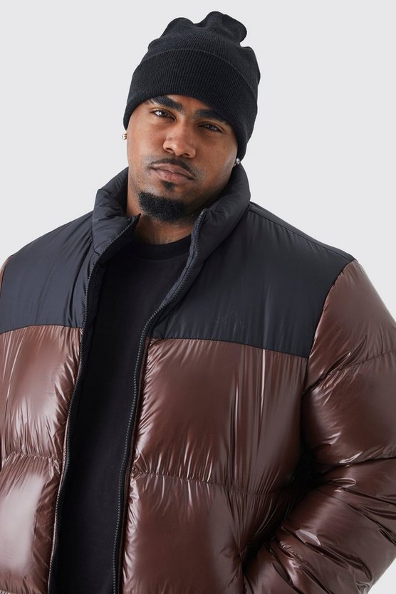 Plus Man hochglänzende Colorblock Steppjacke