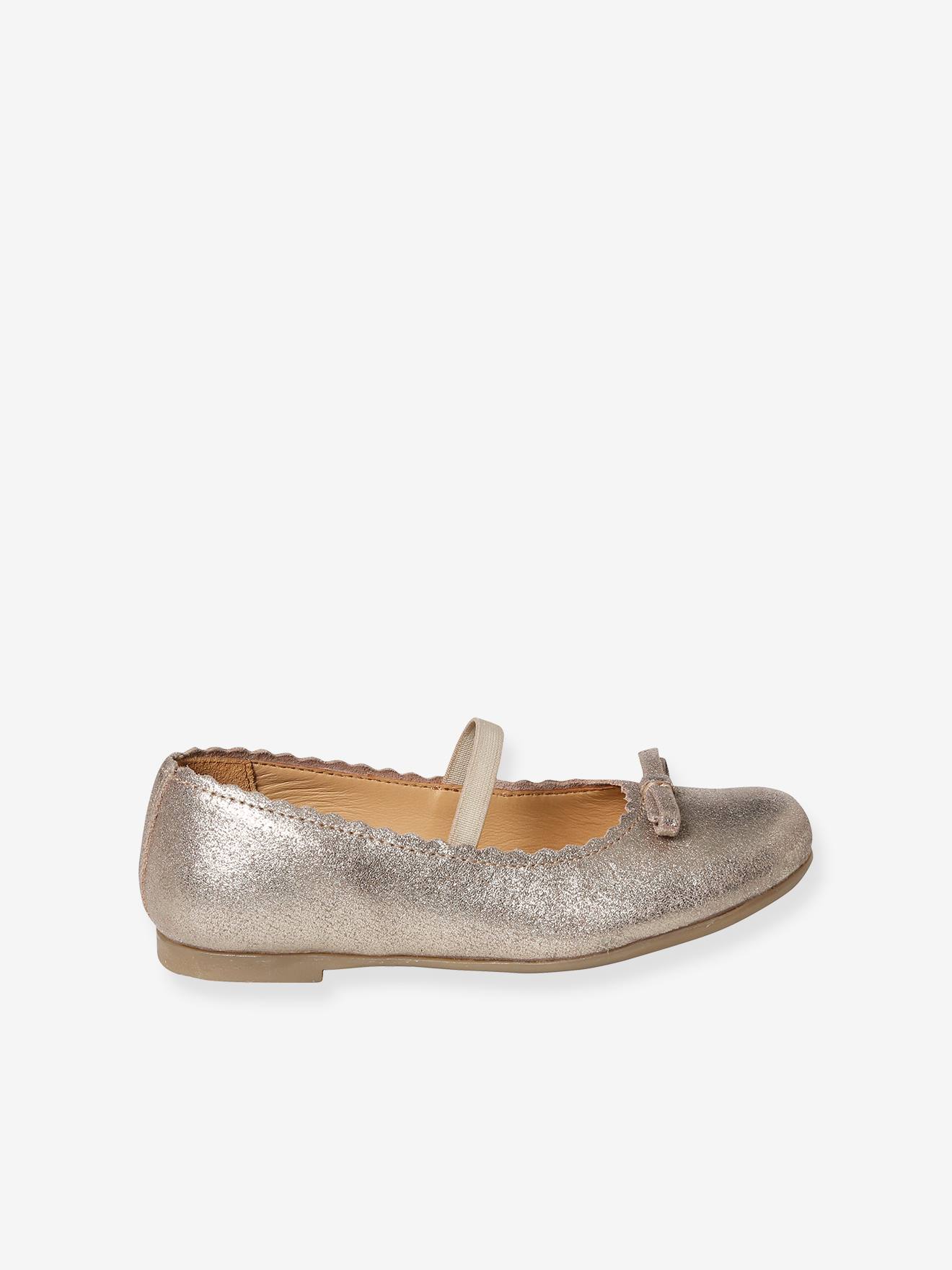 Ballerines cuir fille beige metallisé