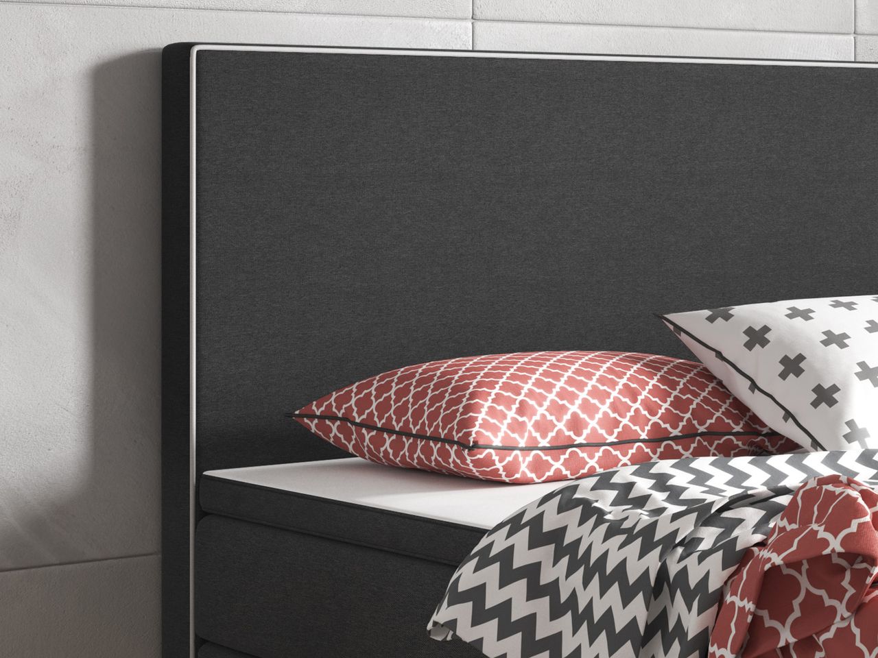 IHG Boxspringbett King Size 180x200 cm Webstoff Anthrazit