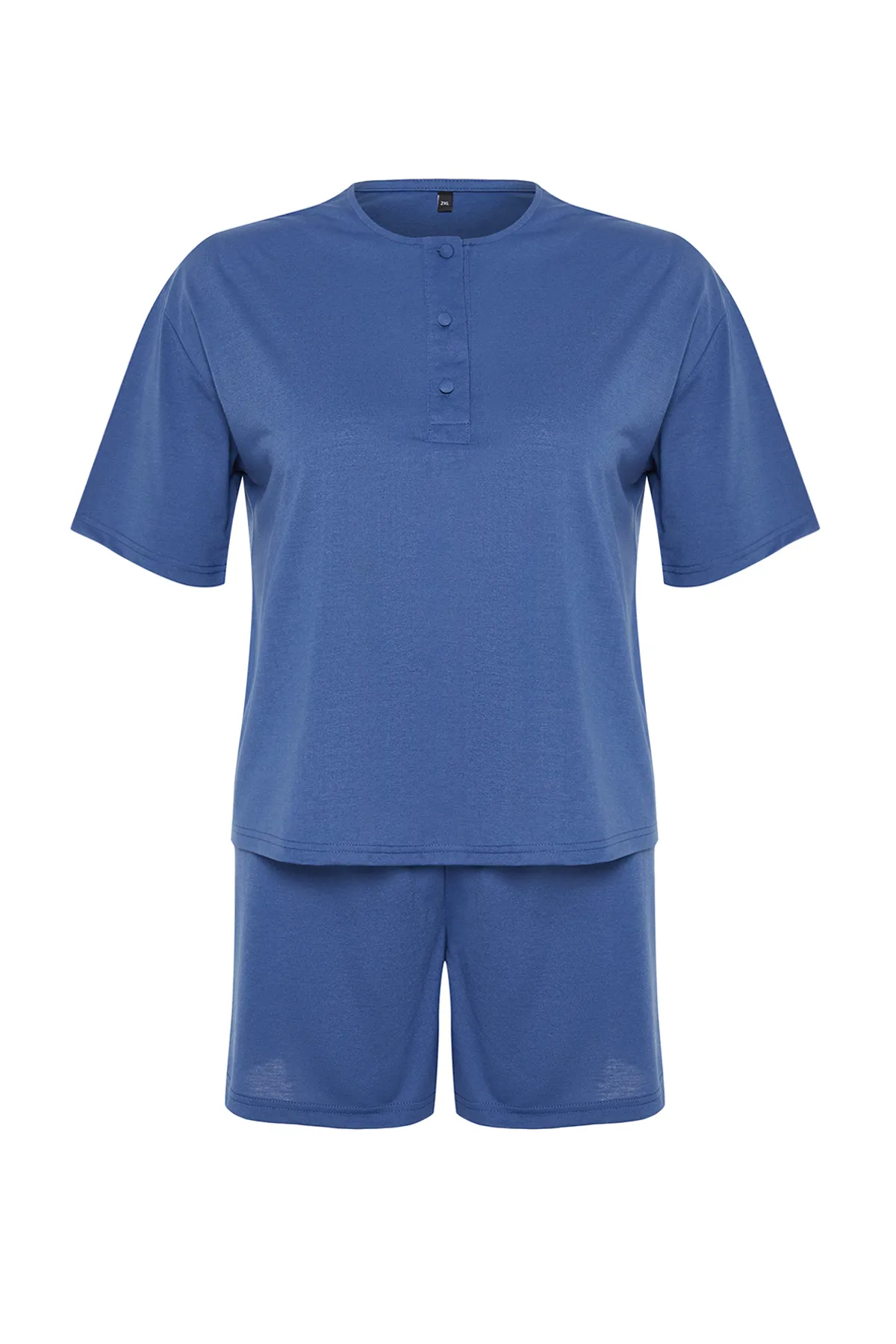 Trendyol Curve  Marineblaues Pyjama-Set aus Strick mit Rundhalsausschnitt TBBSS24AI00011