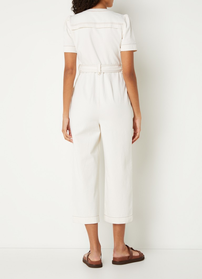 Whistles  Alana loose fit cropped jumpsuit van denim met strikceintuur