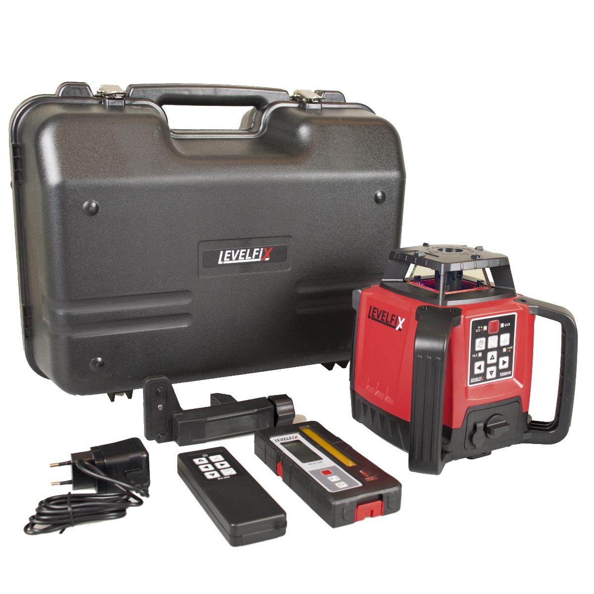 Levelfix 554501 550HV Univerzálny stavebný laserový nivelačný prístroj, červený