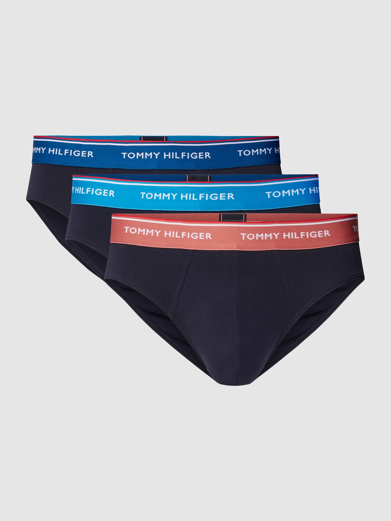 Slip mit elastischem Logo-Bund im 3er-Pack in blau