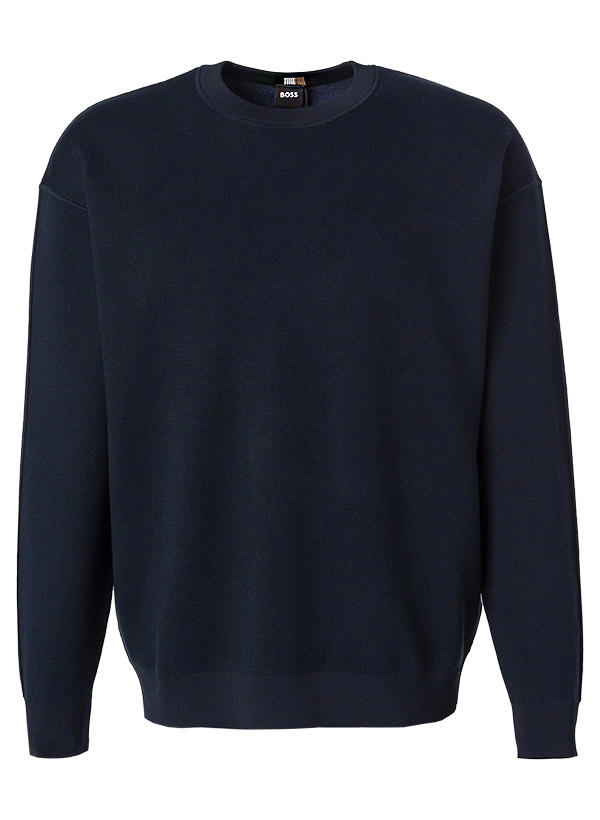 BOSS Black, Pullover, Schurwolle-Baumwolle, dunkelblau