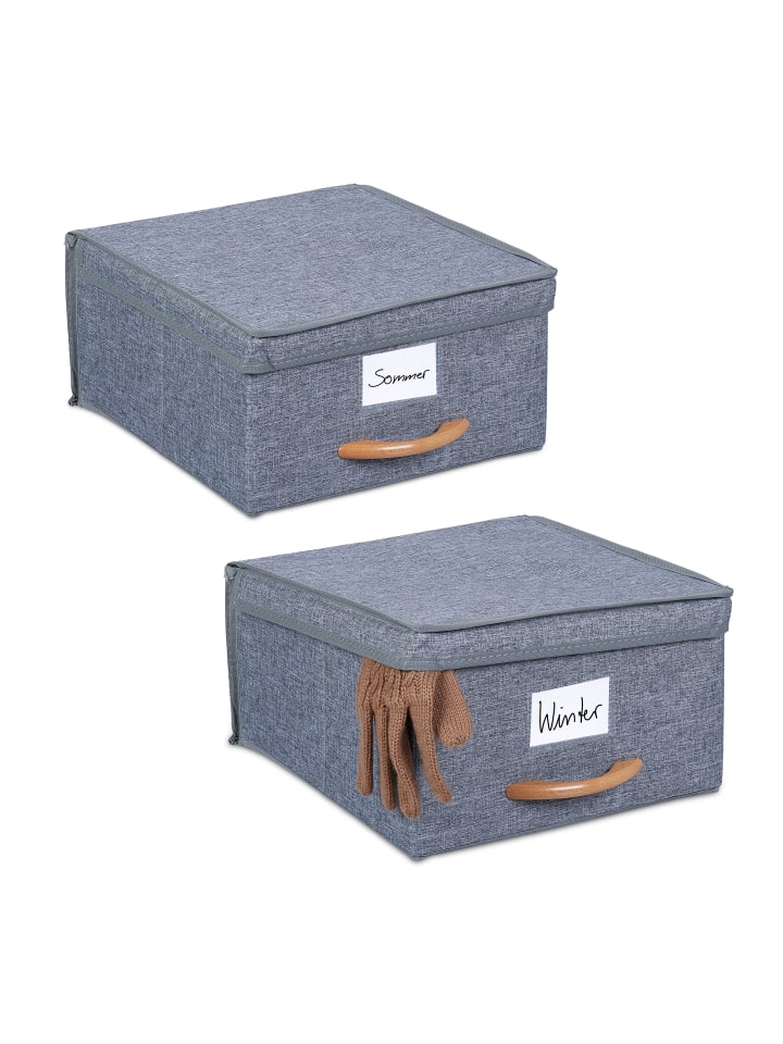 relaxdays 2 x Aufbewahrungsbox in Grau - (B)30 x (H)16 x (T)32,5 cm günstig kaufen onesize