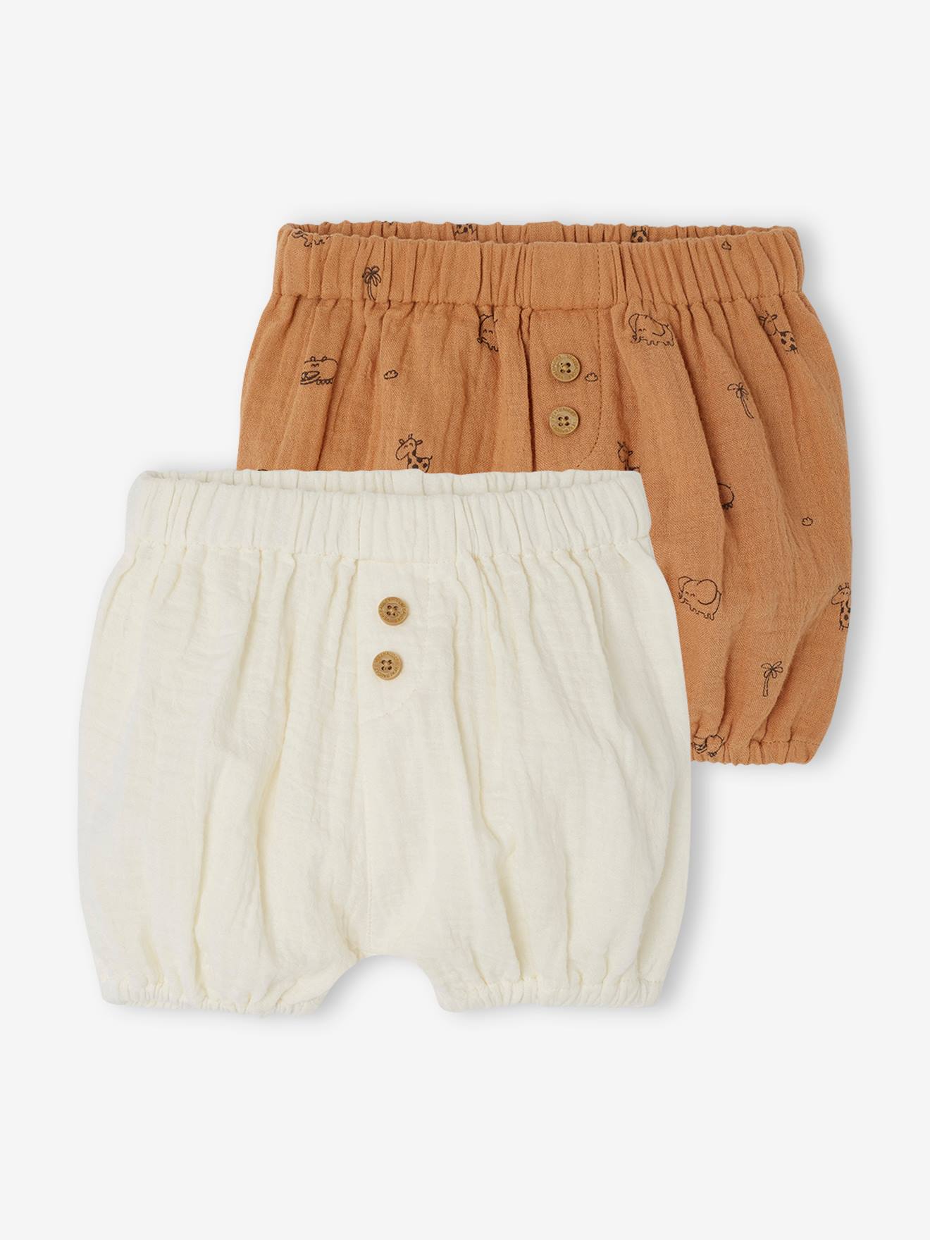 Vertbaudet 2er-Pack Baby Shorts aus Musselin - wollweiß