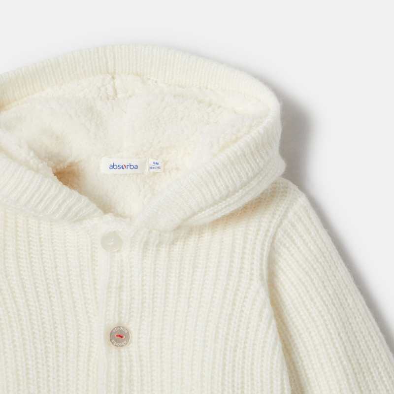 Gilet boutonné à capuche blanc en maille perlée naissance Absorba