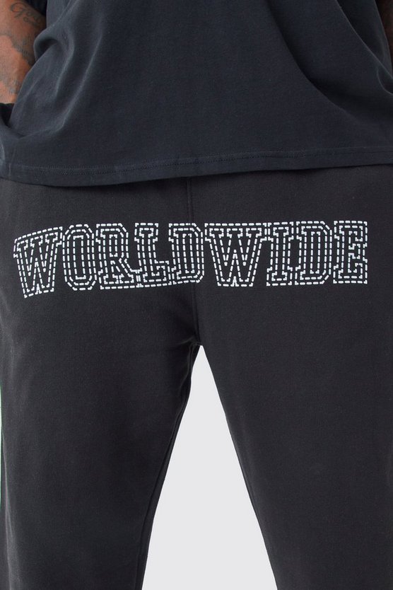 Plus schwarze Worldwide Jogginghose mit geteiltem Saum