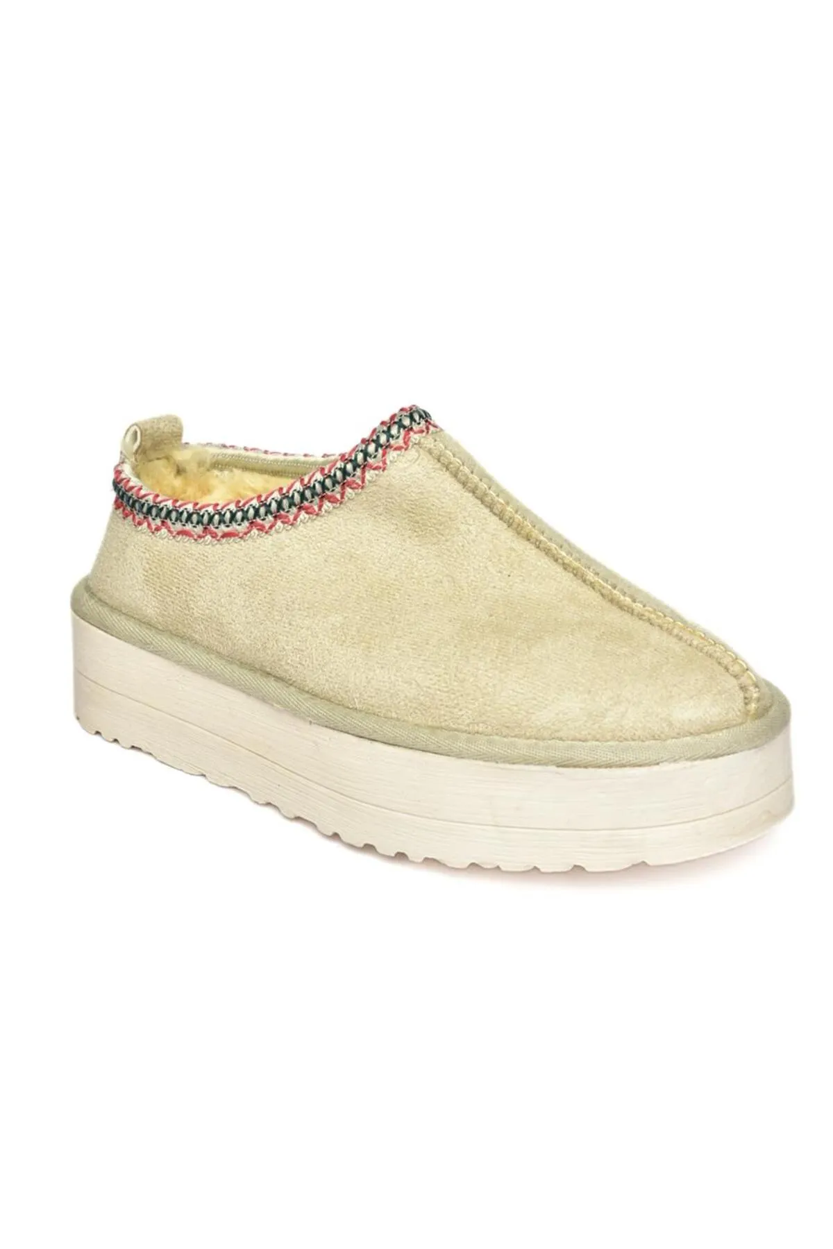 Fox Shoes  R612047302 Beige Wildleder-Damenhausschuhe mit dicker Sohle und haariger Innenseite