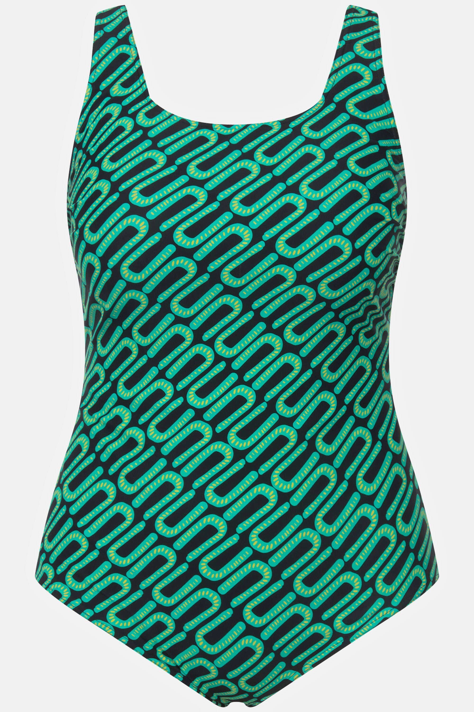 Ulla Popken Badeanzug Badeanzug grafischer Druck ohne Softcups Rundhals