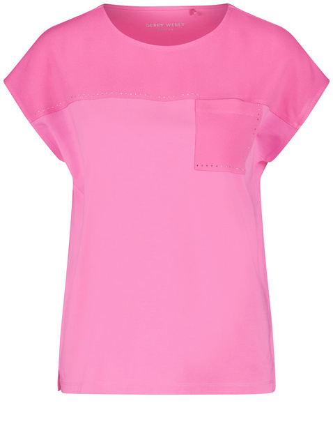 T-Shirt mit Material-Patch und Ziersteinchen