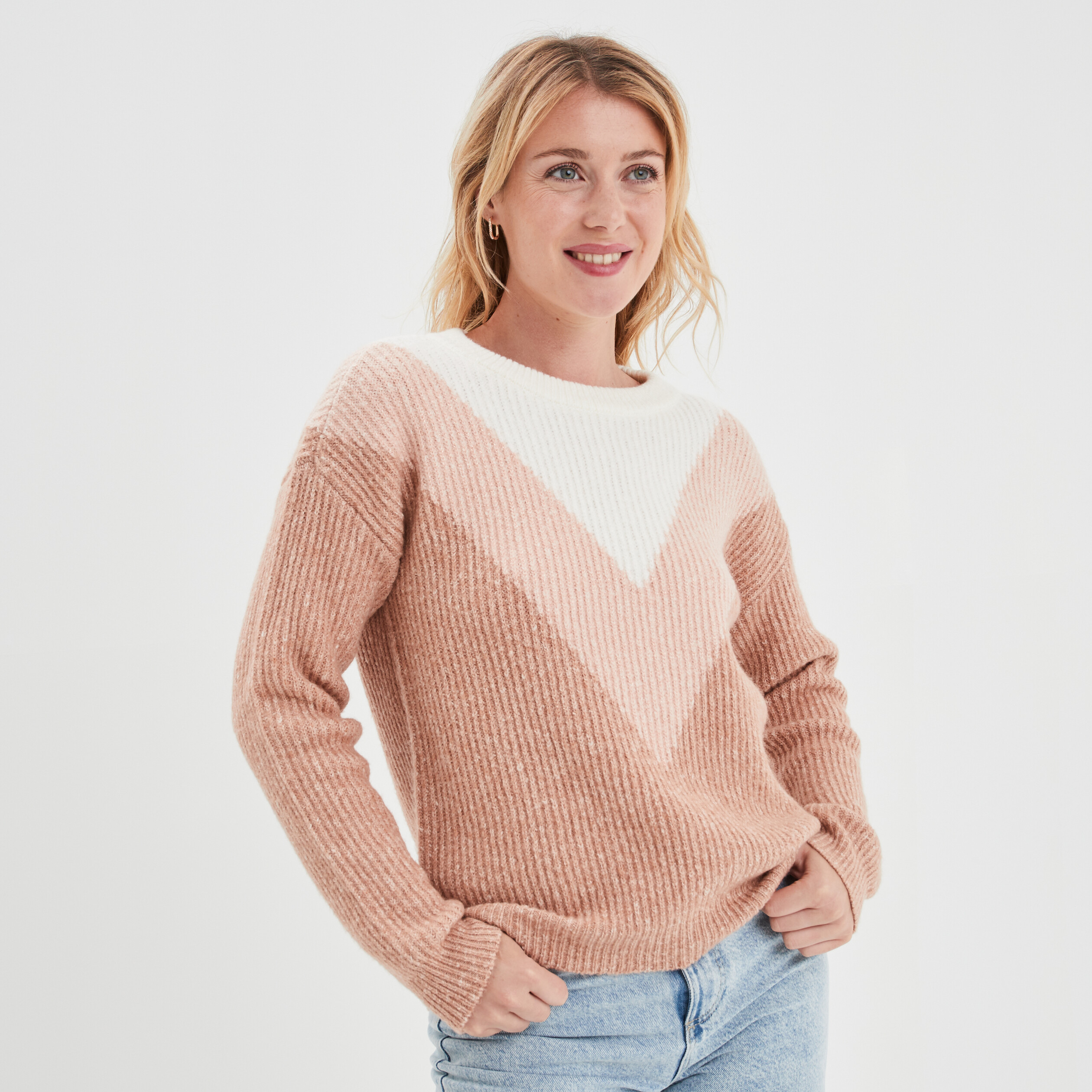 Pull manches longues rose clair femme | La Halle