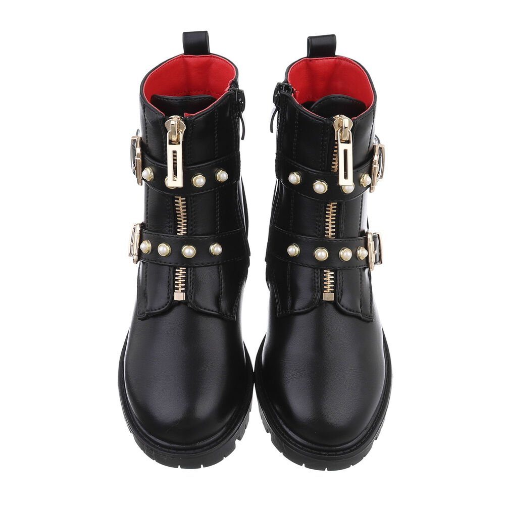 Ital-Design Kibder Biker Stiefelette Blockabsatz Stiefeletten in Schwarz