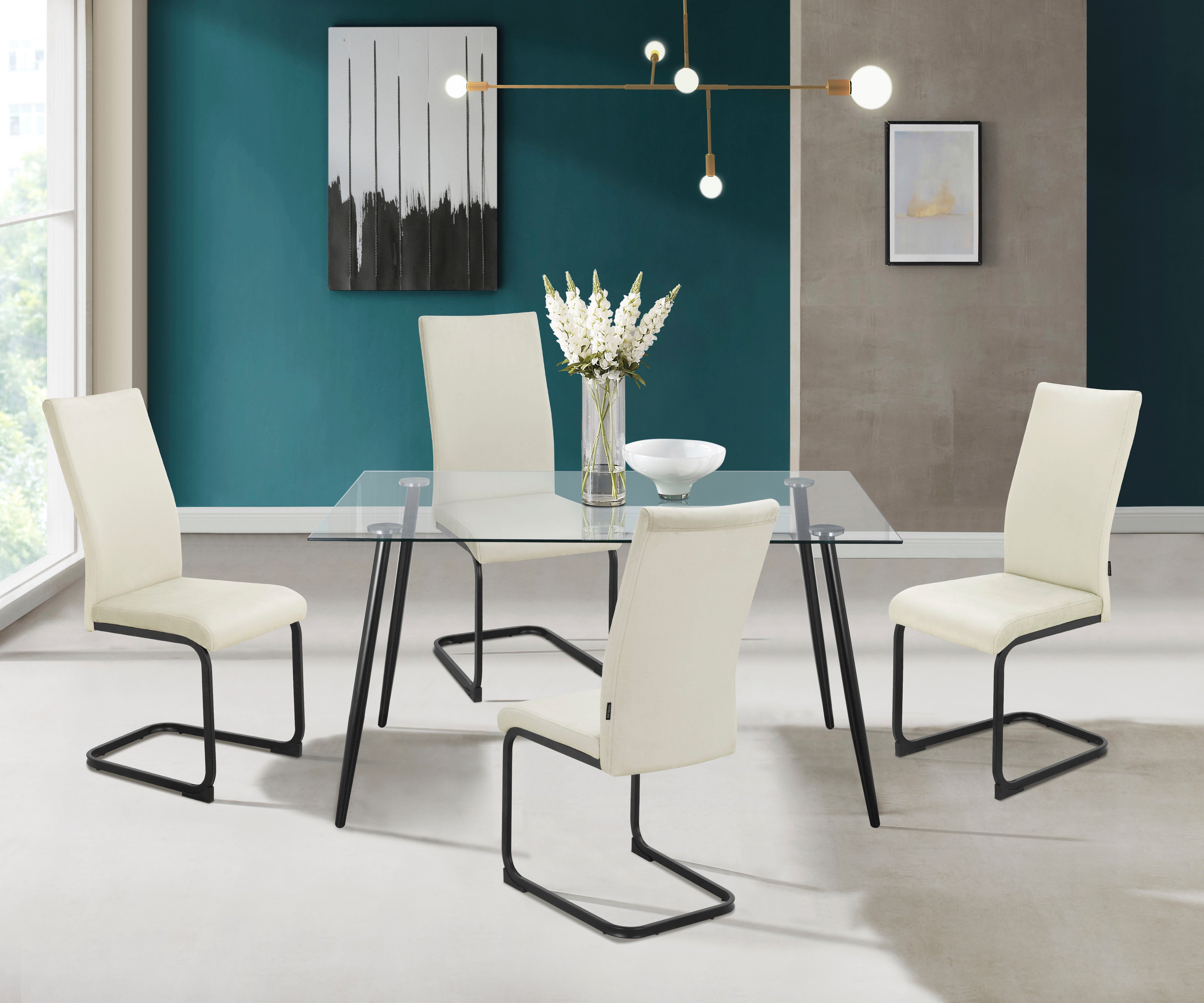 INOSIGN Essgruppe Darcel/Danny, (Set, 5-tlg), Freischwinger Esszimmerstuhl, Tisch mit festmontierter Platte