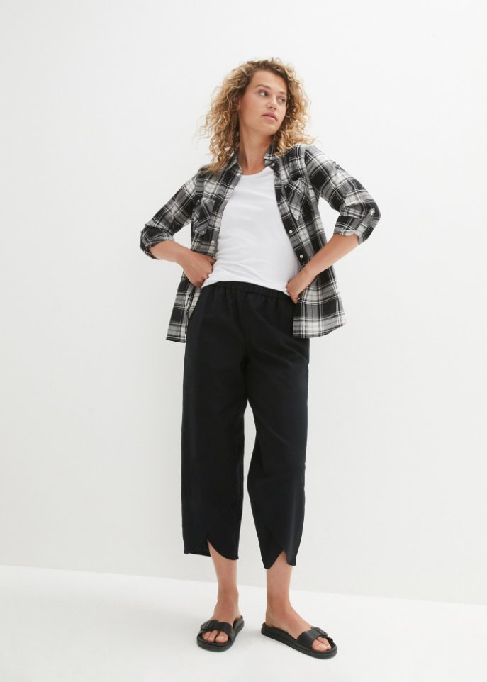 Knöchelfreie Hose mit Leinen und High-Waist-Bequembund, Loose-Fit