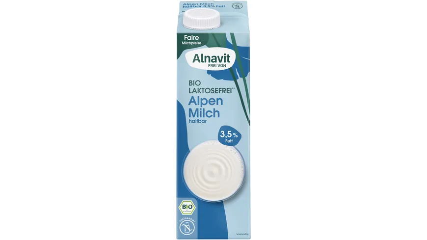 Alnavit Bio Laktosefreie Alpenmilch haltbar 3,5 % Fett glutenfrei 1 l