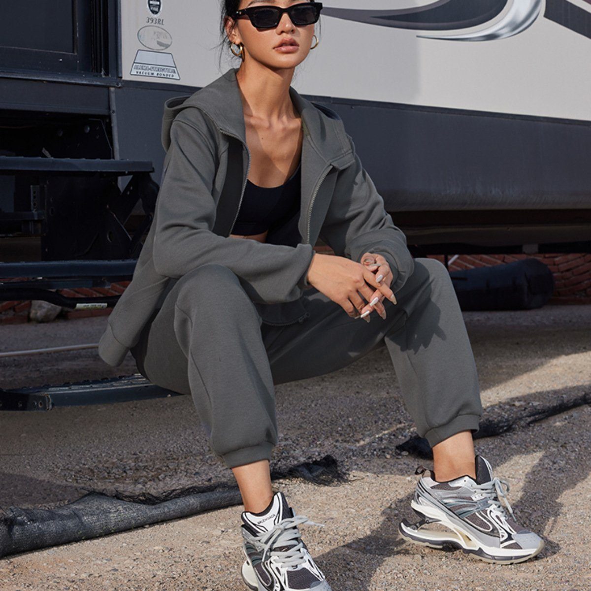 YYV Jogginganzug ogginganzug Damen Set Trainingsanzug Zweiteiler Frauen Sport Anzug, Freizeitanzug Kapuzenjacke&Sporthose,Loungewear für entspannte