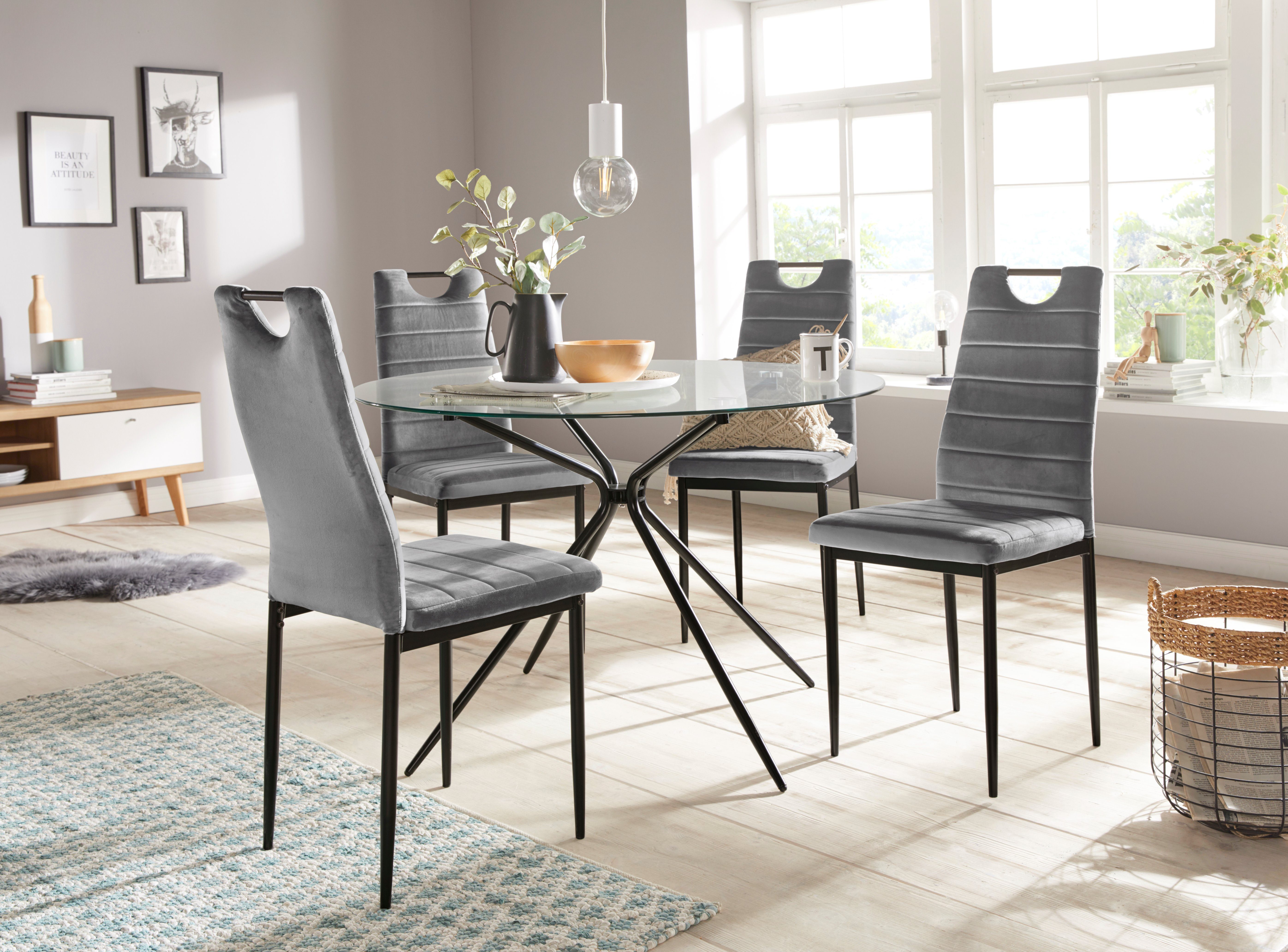 INOSIGN Glastisch Silvi, rund, Ø 110 cm, schwarzes Metallgestell