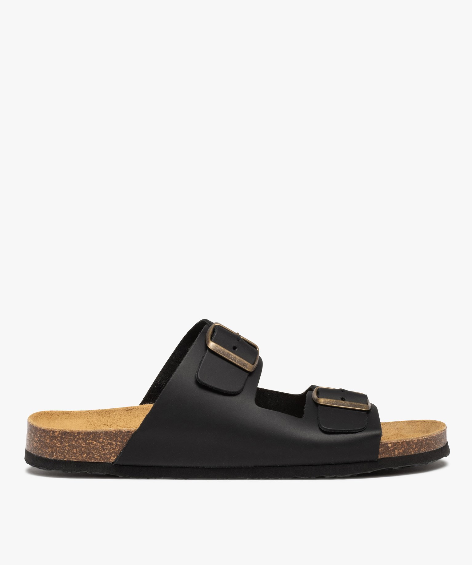 Mules homme à double brides à boucle unies noir noir | GEMO