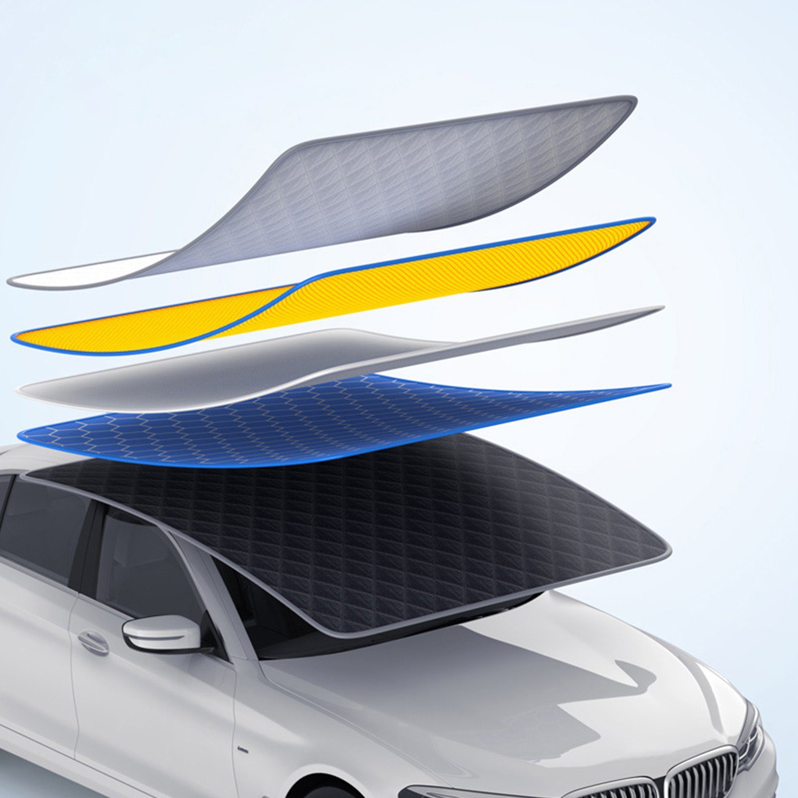Rutaqian Frontscheibenabdeckung Frontscheibenabdeckung, Auto Scheibenabdeckung Magnetische, (Ultra-Dick Windschutzscheibe Abdeckung Faltbare, 4-lagiger Schutz, mit Seitenspiegelabdeckung), für die Windschutzscheibe gegen Schnee, EIS, Frost, Staub, So