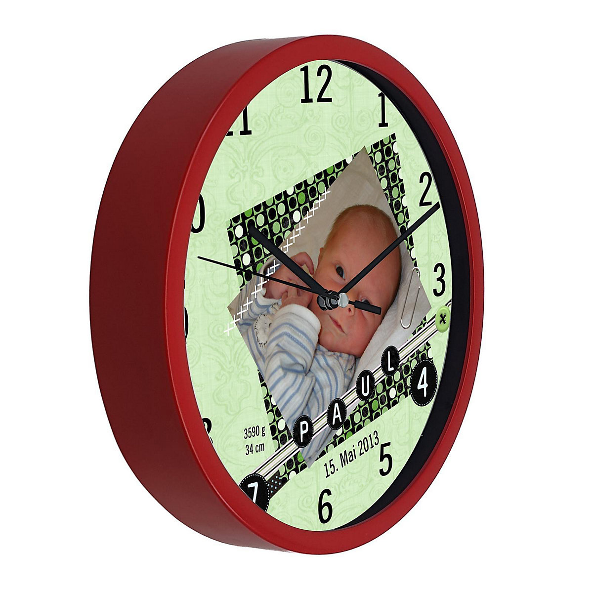 Kinder Wanduhr personalisiert mit Name Scrapbooking grün
