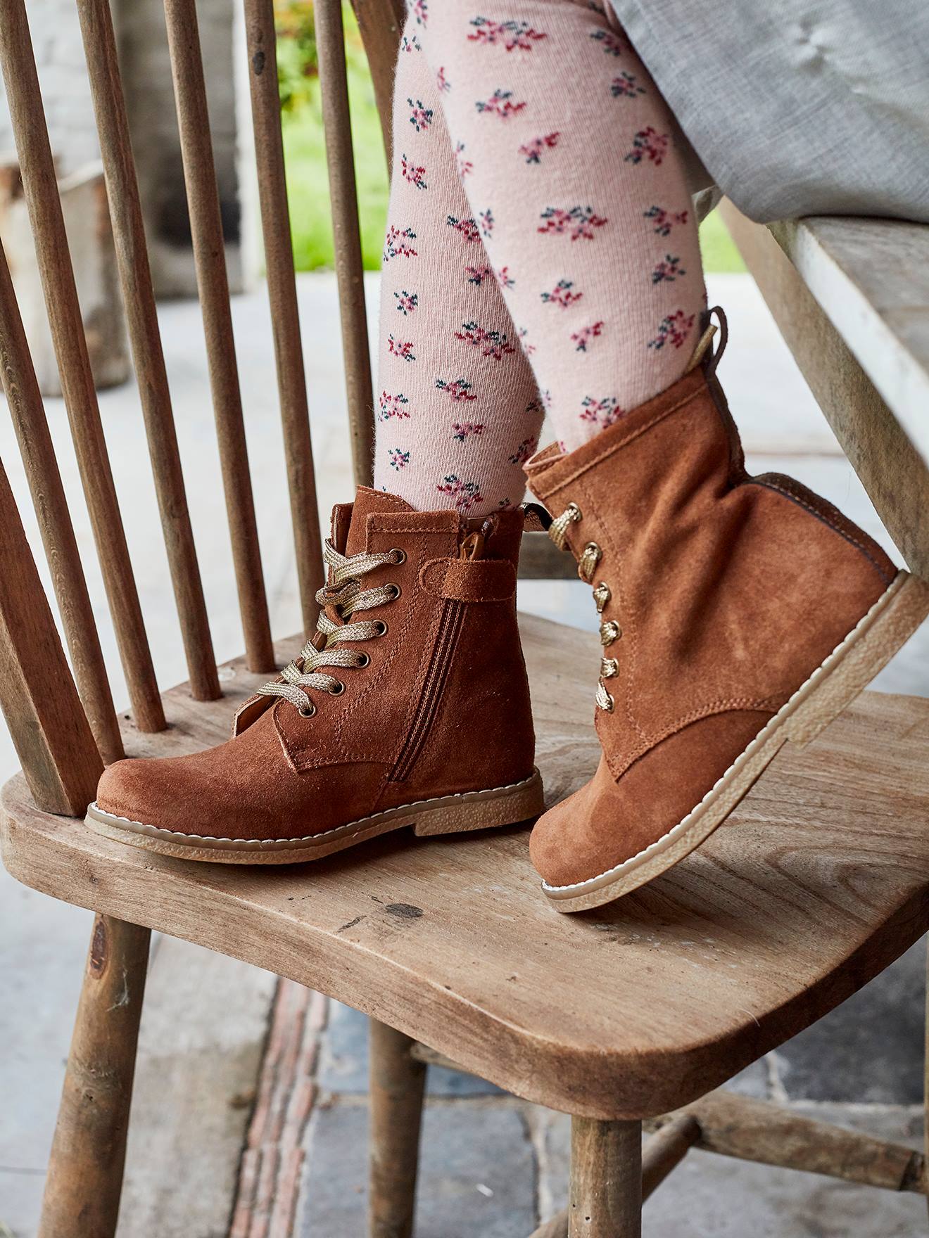 Vertbaudet Mädchen Boots mit Schnürsenkel + Reißverschluss - braun