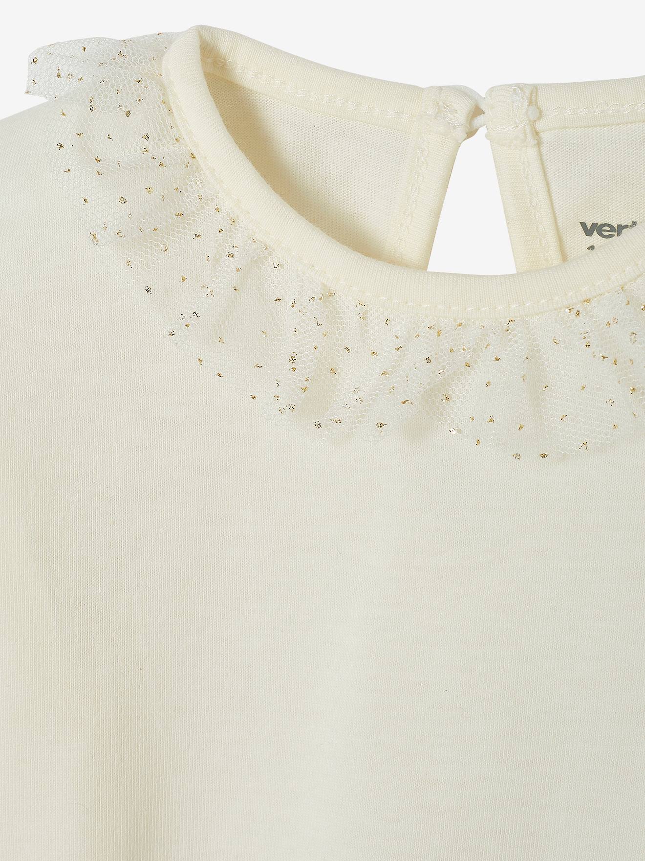Ensemble bébé T-shirt à collerette et jupe en tulle écru