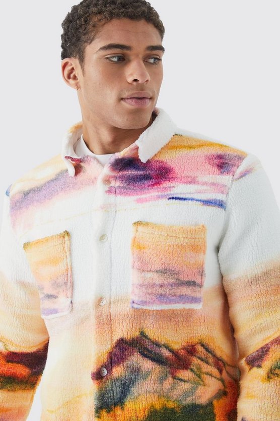 Borg-Overshirt mit Mountain-Print