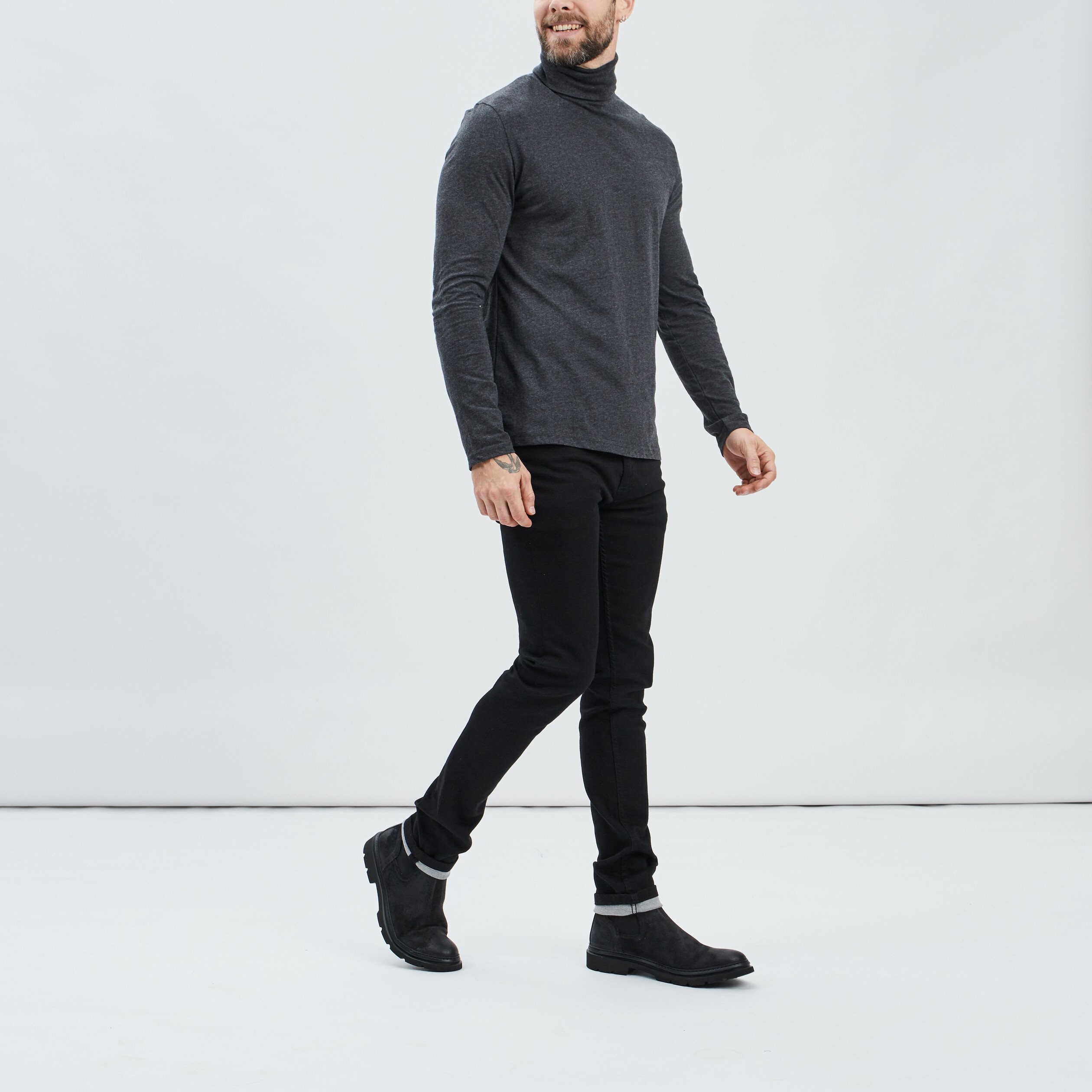 T-shirt col roulé manches longues gris foncé homme | La Halle