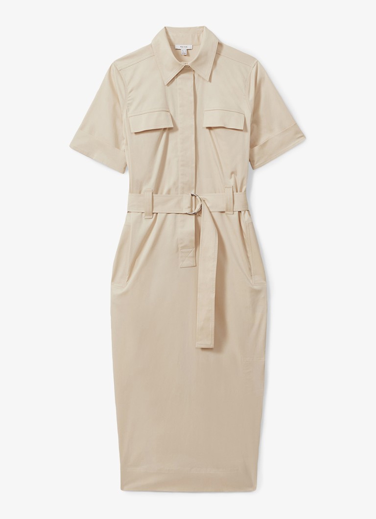 Rochie midi stil bluză de la Aimie de Reiss, cu buzunare cu clapă.