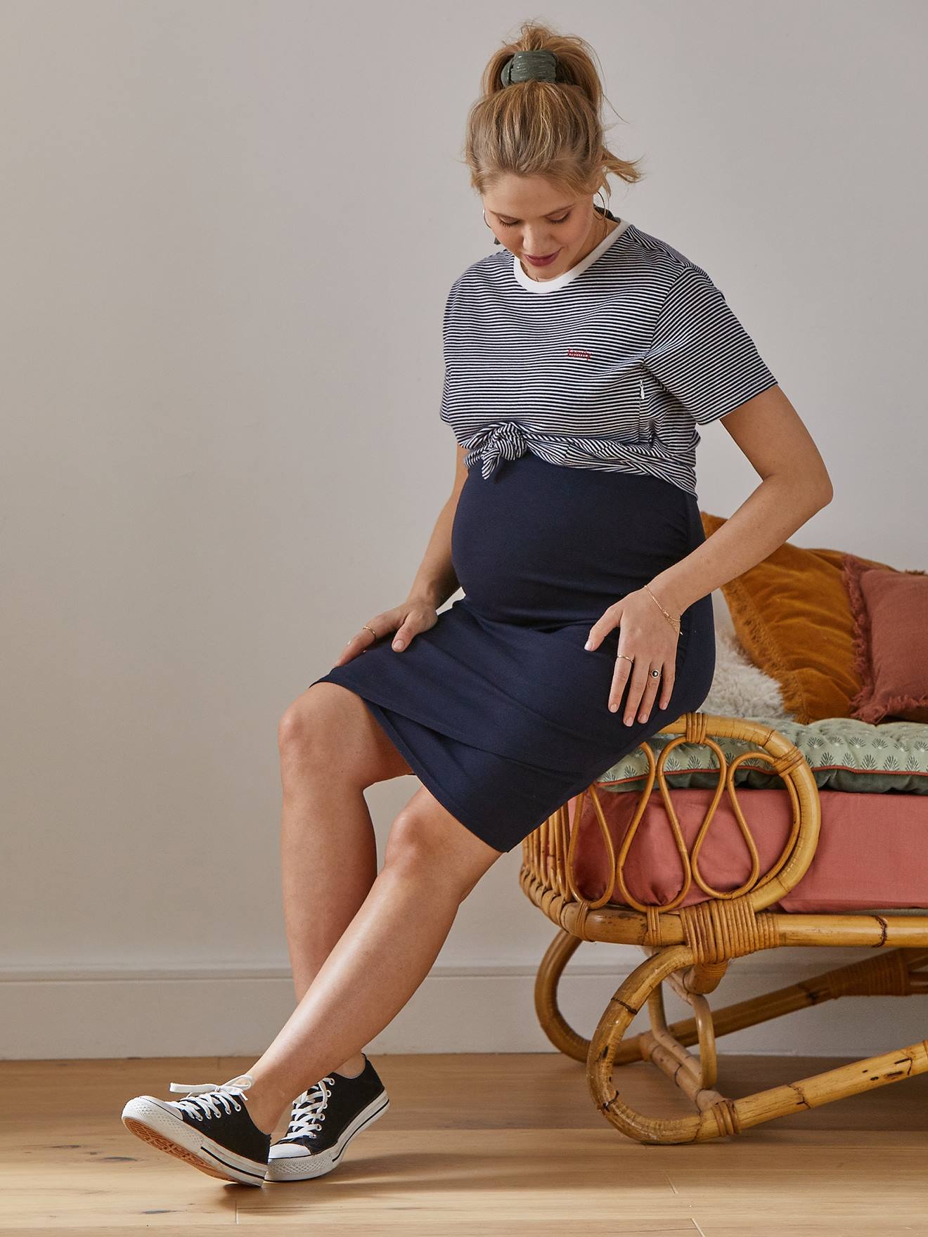 T-shirt rayé grossesse et allaitement en coton personnalisable rayé marine