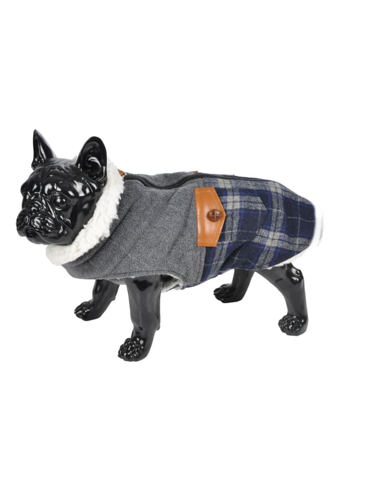 dynamic24 Hunde Fleecejacke kariert Winterjacke  in Blau günstig kaufen