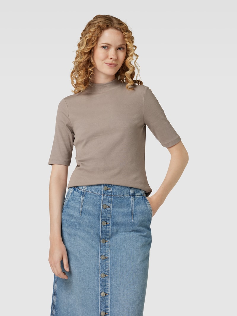 T-Shirt in Feinripp-Optik in taupe