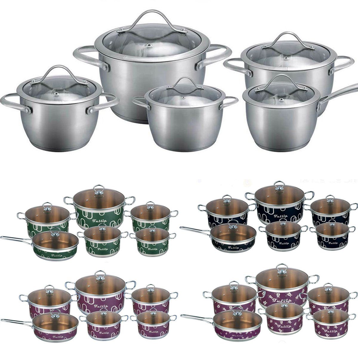 ROLFNERS Topf-Set, Edelstahl 18/10 (Set, 10-tlg., Töpfe, Pfanne, Deckel), Für alle Herdarten geeignet