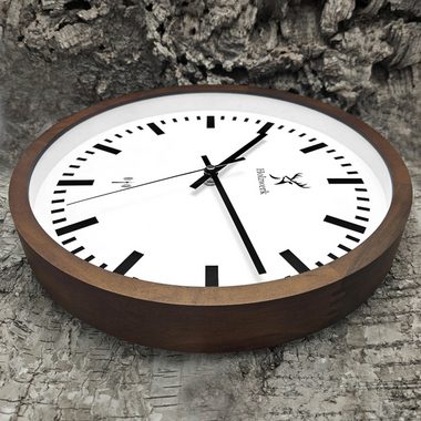 Holzwerk Funkwanduhr HOMBURG Bahnhofs Funk Holz Wand Uhr, braun, weiß (lautlos ohne Tickgeräusche, 30 cm)